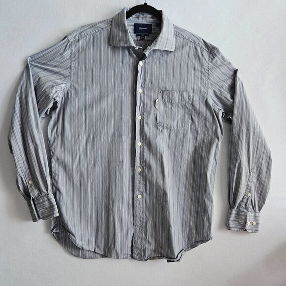 Faconnable Men's XL Extra Large Long Sleeve Button Up Shirt Striped Grey Blue - Picture 2 of 5
